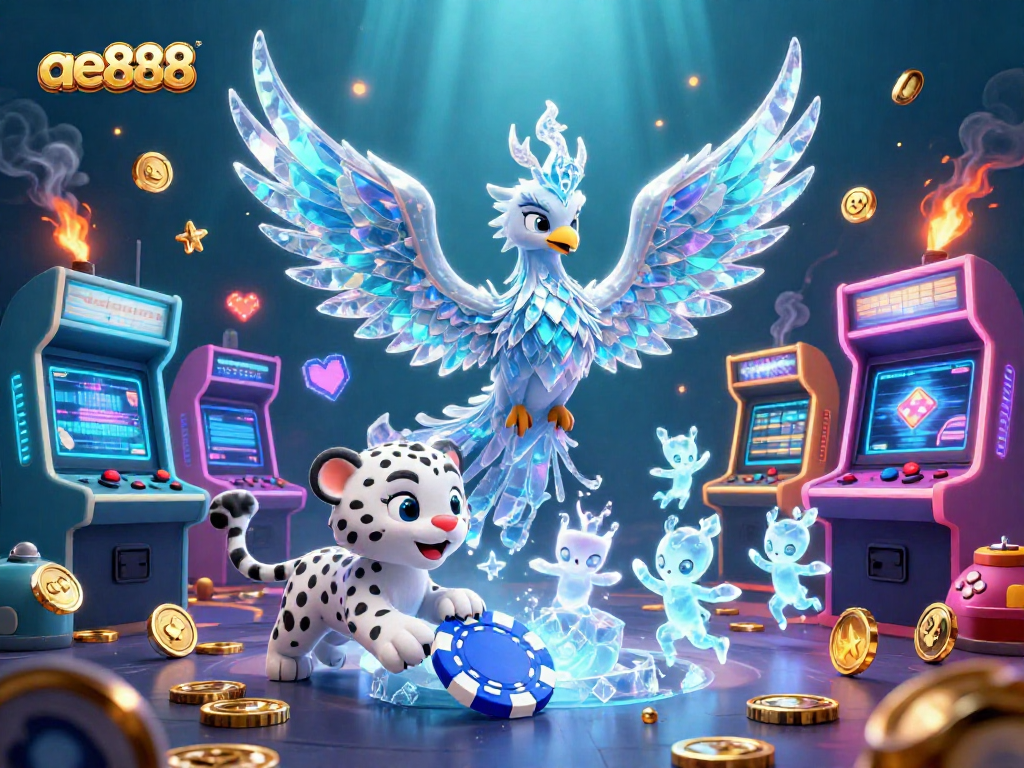 Engage with the vibrant ae888 casino scene featuring an ice phoenix and gameplay elements.