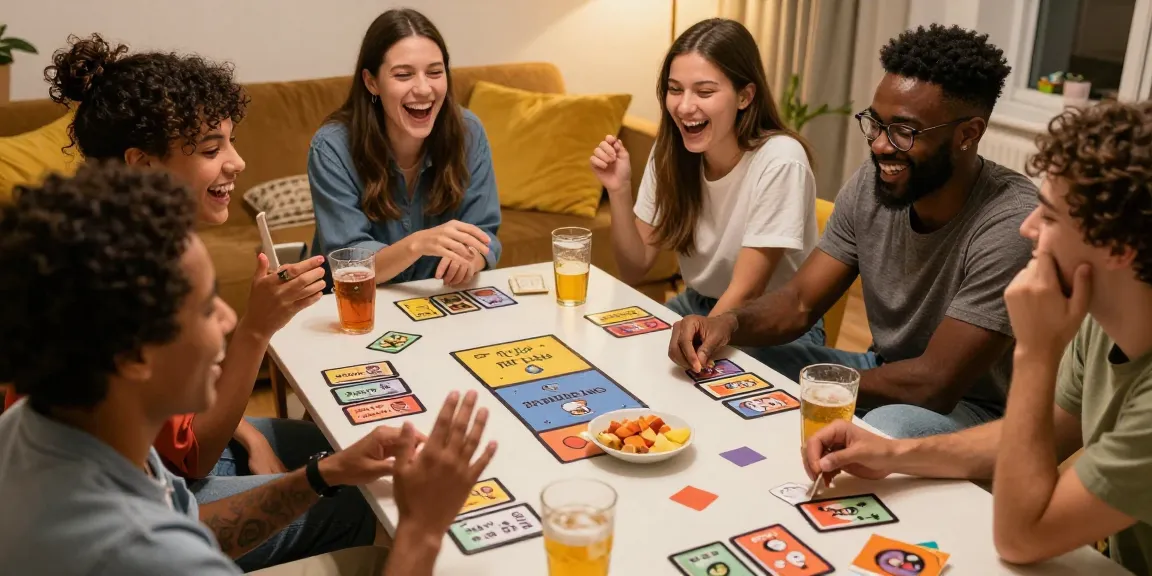 Friends enjoying a lively sex game night, promoting intimacy and laughter.