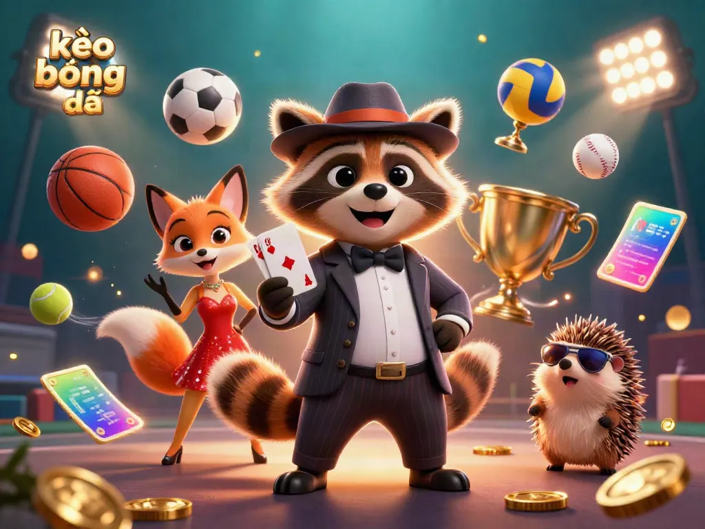 Experience the excitement of kèo bóng đá with raccoon, fox, and hedgehog in a vibrant, dynamic scene