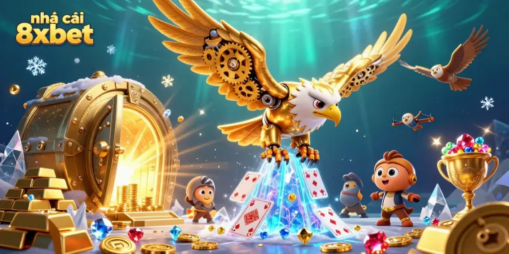 Experience thrilling gaming at nhà cái 8xbet with opulent gold and vibrant casino elements.