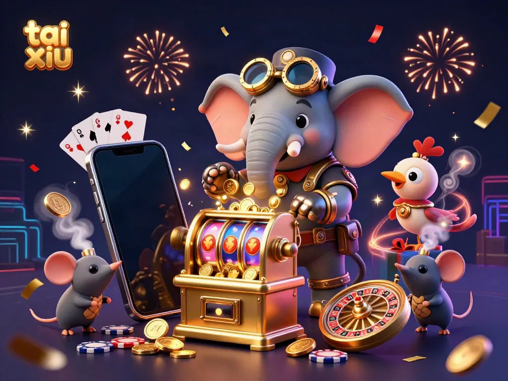Experience tai xiu excitement with 3D animated characters and casino elements bursting with energy.