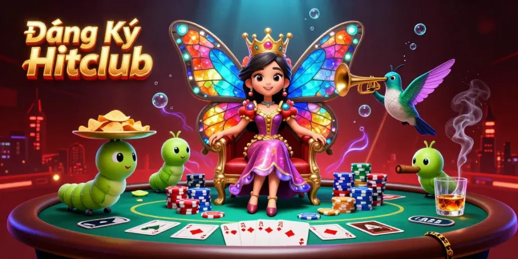 Play poker and enjoy gaming experiences with Đăng Ký Hitclub in an artistic, dynamic casino scene.