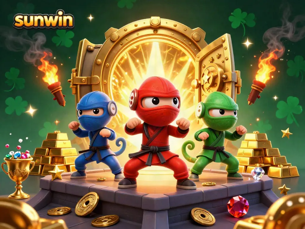 Experience the thrilling action as sunwin's ninja chameleons battle for casino treasures in a vibrant 3D world.