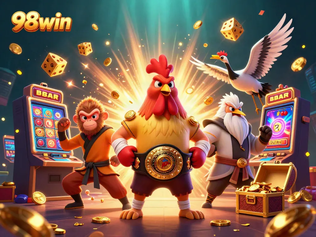 Engage with high-stakes excitement at 98win featuring a vibrant 3D casino scene.