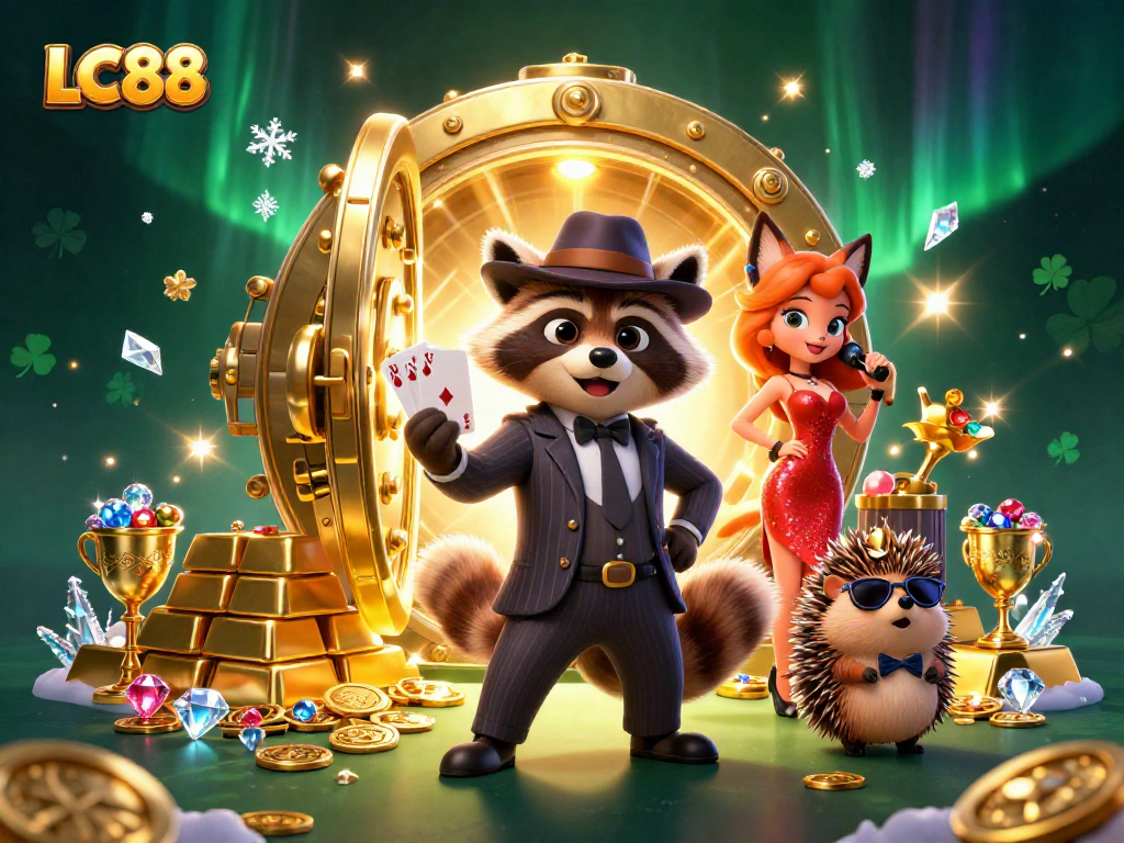 Experience thrilling gameplay at LC88 with a winning royal flush in a lavish casino setting.