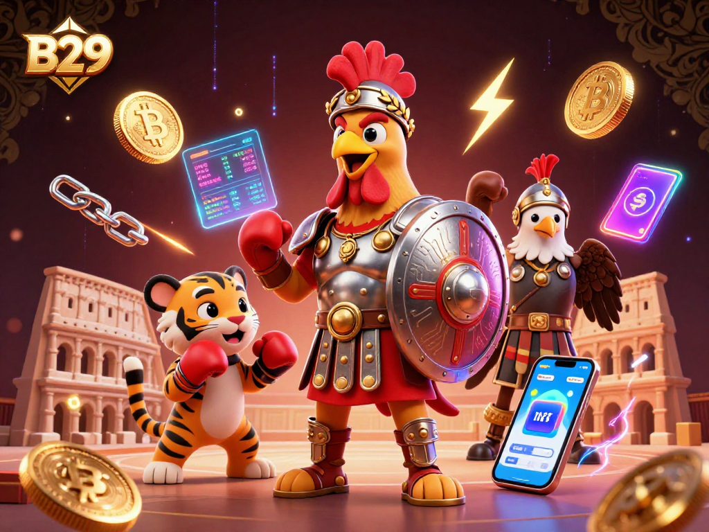 Experience thrilling gameplay at B29, where a gladiator rooster symbolizes victory in the gaming arena.
