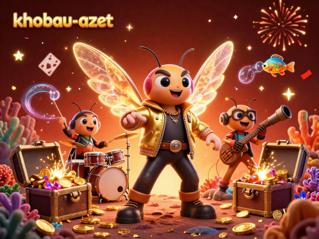 Experience the excitement of khobau-aztec with dynamic characters celebrating amidst gold coins and gems.