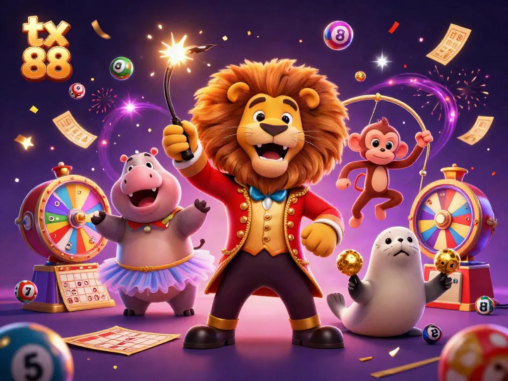 Experience thrilling tx 88 fun with a vibrant circus scene filled with games and excitement.