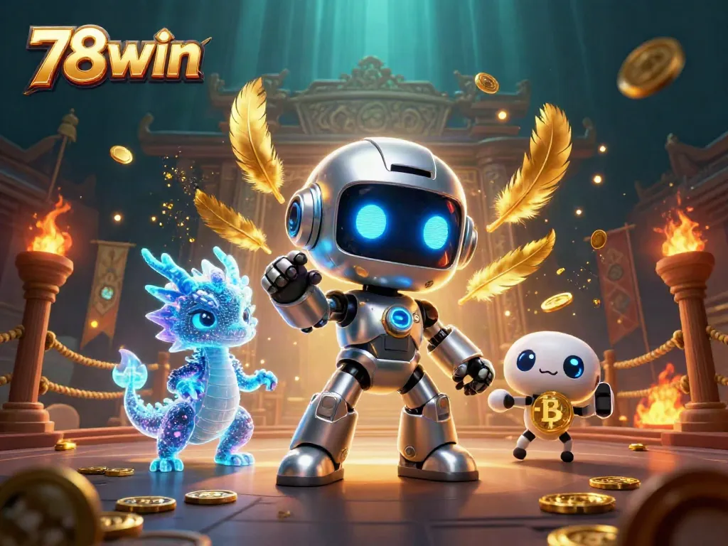 Experience thrilling gameplay at 78win with a vibrant scene featuring a cyberpunk mascot, dragon companion, and dynamic gaming elements.