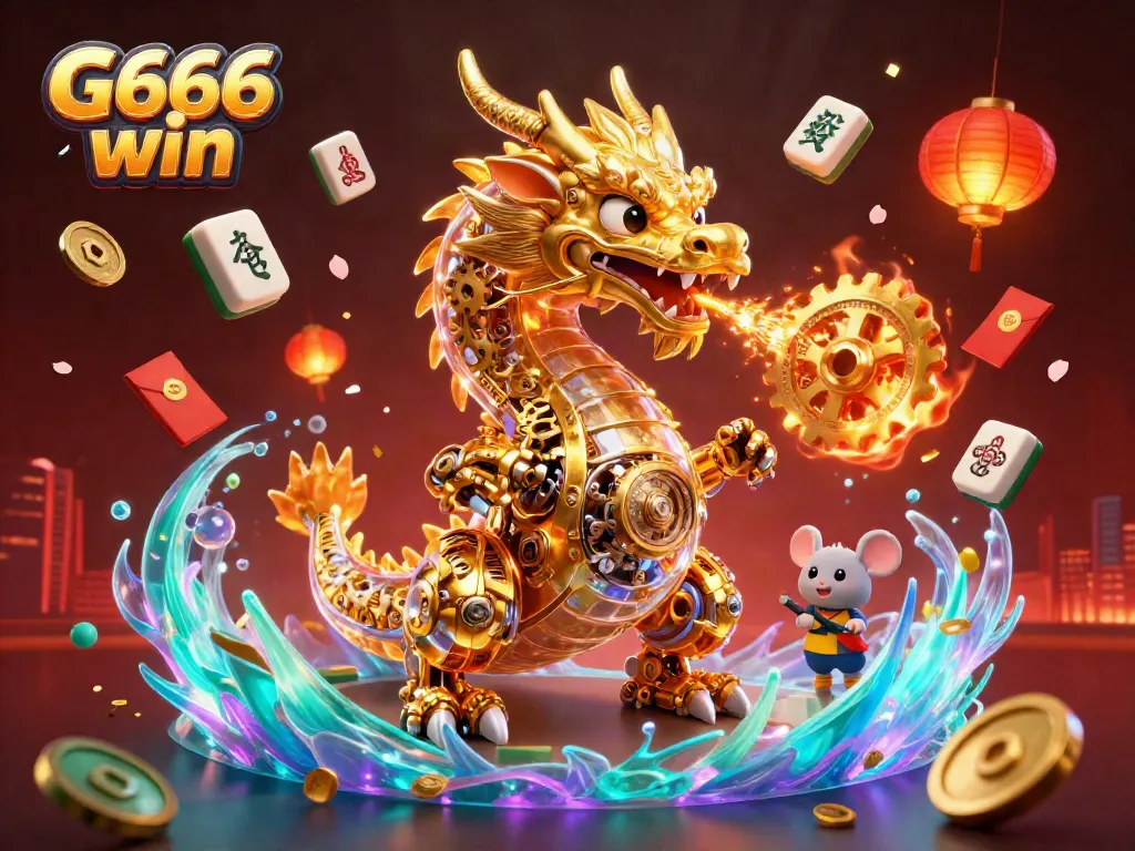 Experience G666 win with a vibrant 3D casino scene featuring a golden dragon and lively game elements.