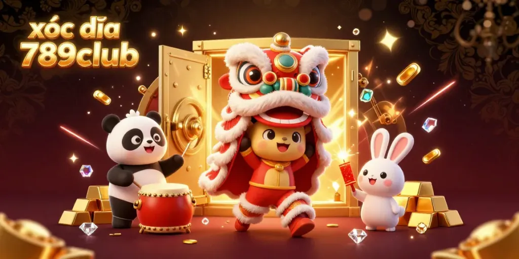 Experience the excitement of xóc đĩa 789club with vibrant visuals of winning moments and joyful characters.