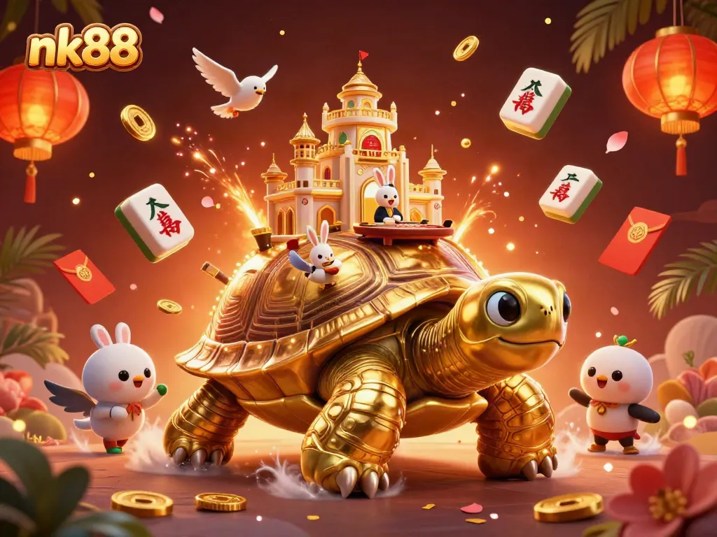 Experience the excitement of nk88 with a golden tortoise casino, vibrant game elements, and dynamic action.