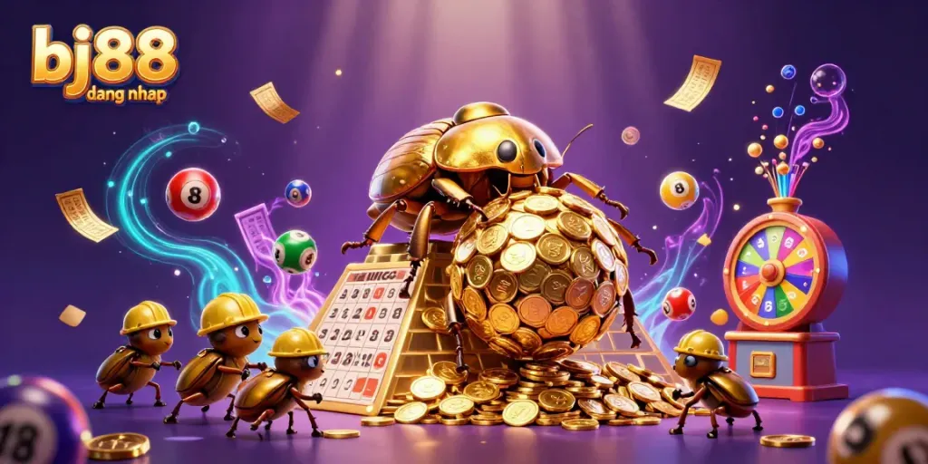 Experience the excitement of bj88 dang nhap with a vibrant 3D illustration of casino-themed elements.