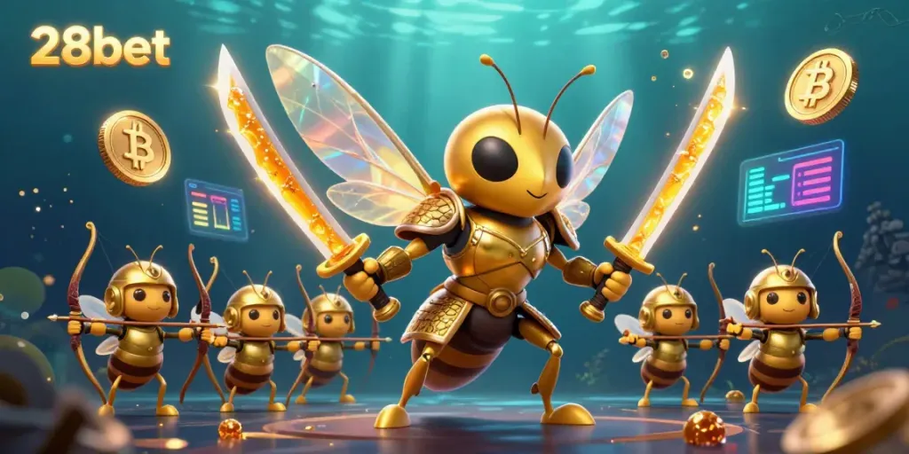 Engage in thrilling casino action with 28bet and experience vibrant gaming adventures in this 3D scene.