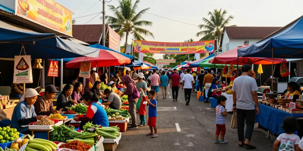 Dynamic market scene in Lampung, showcasing community engagement and local culture at lornematthews.com.