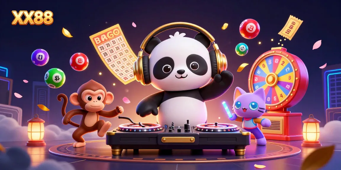Win big at XX88 with a colorful casino scene featuring vibrant characters and exciting games.