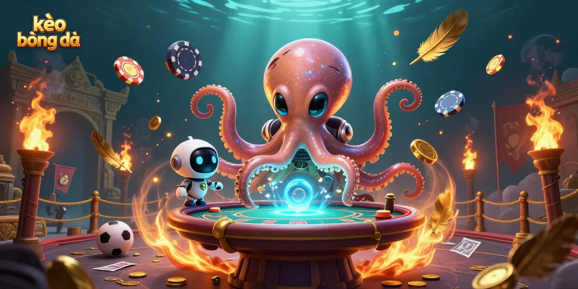 Engage with kèo bóng đá in this immersive 3D digital illustration showcasing alien octopus betting on sports.