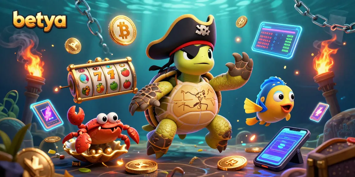 Betya's pirate turtle leads an exciting underwater slot adventure with treasure and crypto elements.