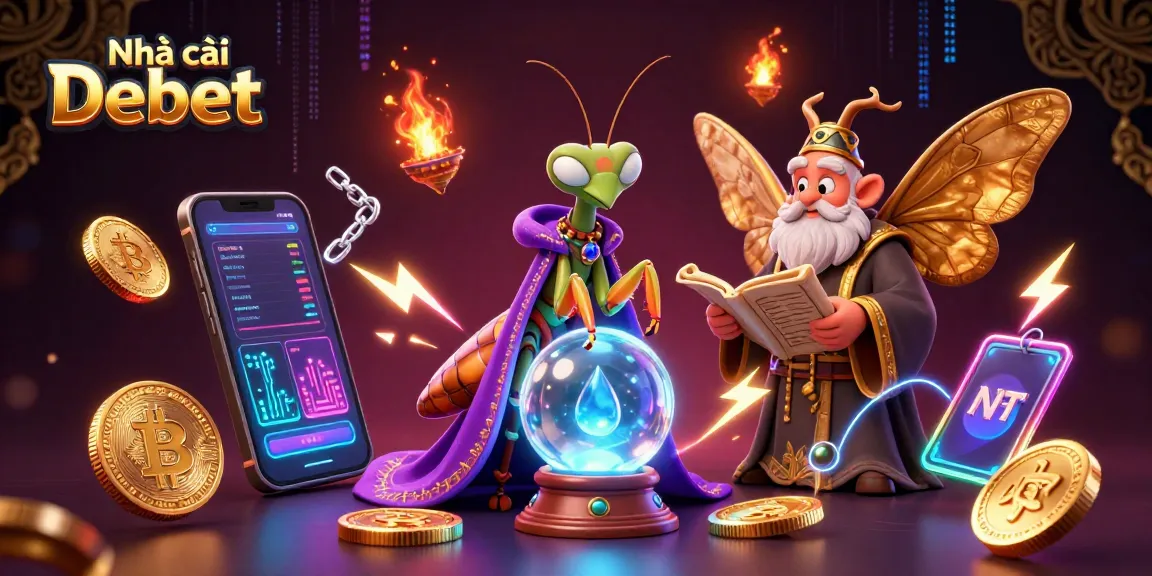 Engage in thrilling gameplay at Nhà cái Debet with a vibrant 3D illustration showcasing crypto elements and fortune.