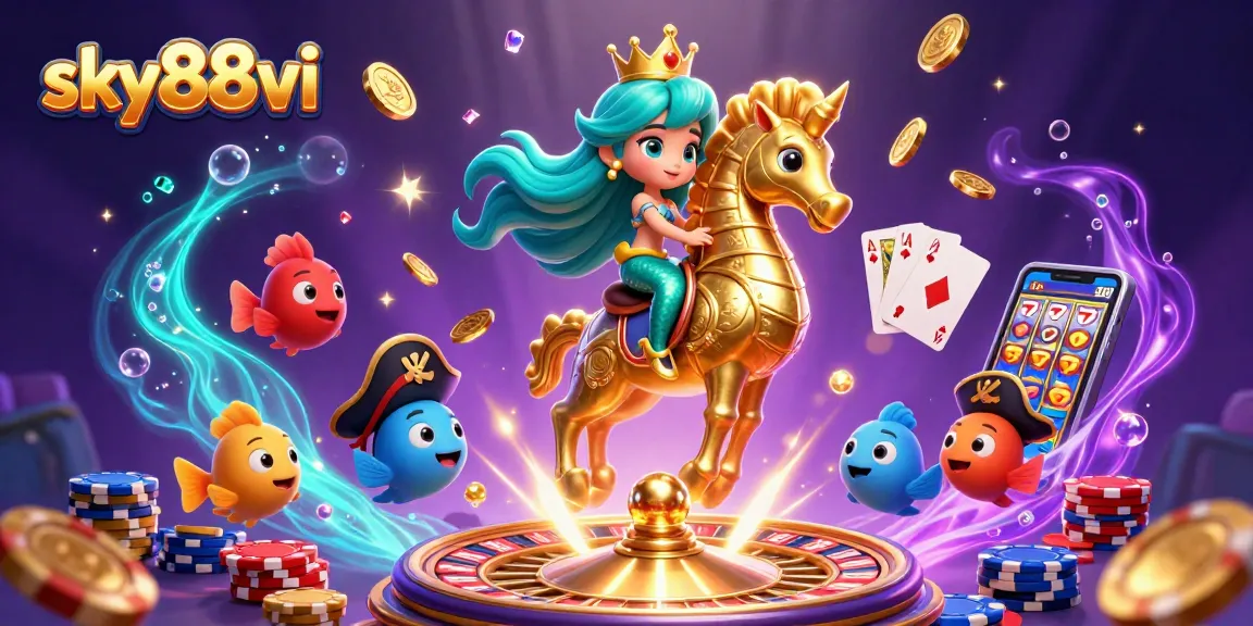 Engage with thrilling casino action featuring sky88vi's enchanted mermaid princess in this vibrant digital illustration.