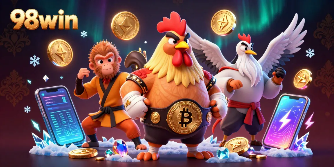 Win big at 98win with a dynamic casino illustration showcasing exotic characters and thrilling elements.