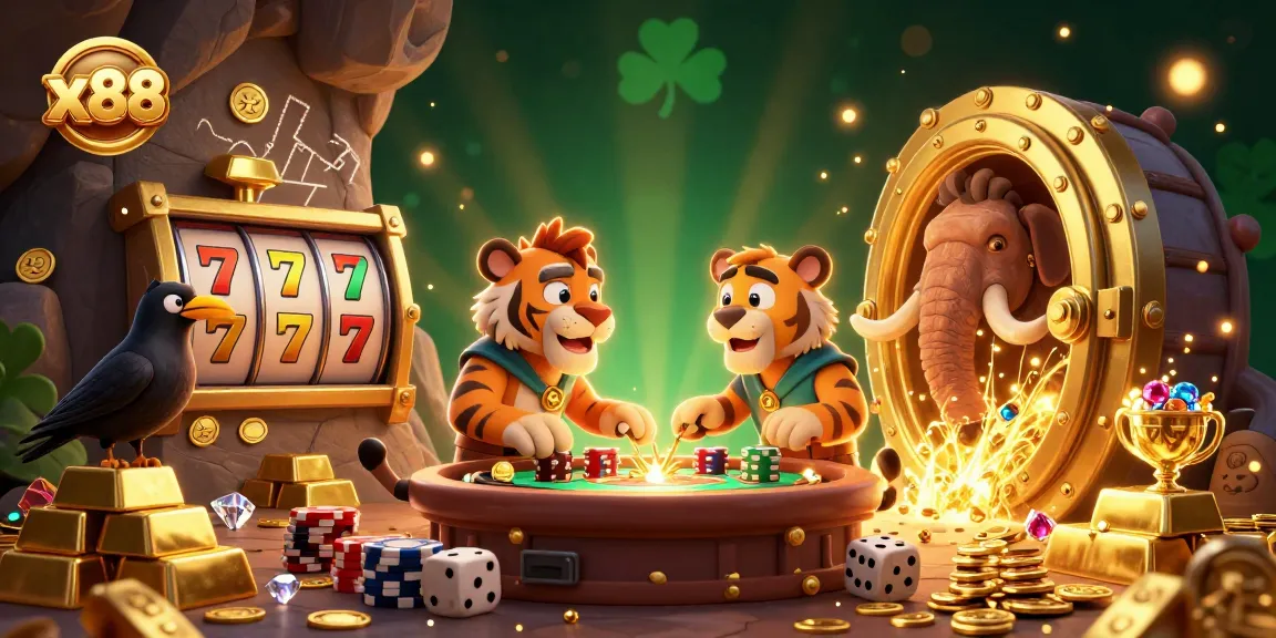x88 slots explosion, a cartoon caveman and sabertooth tiger winning at a prehistoric casino.