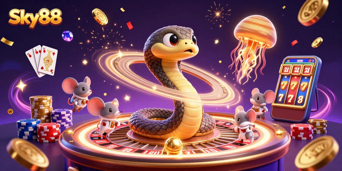 Join the excitement at Sky88 as tiny astronaut mice bet on cosmic roulette with vibrant game elements.
