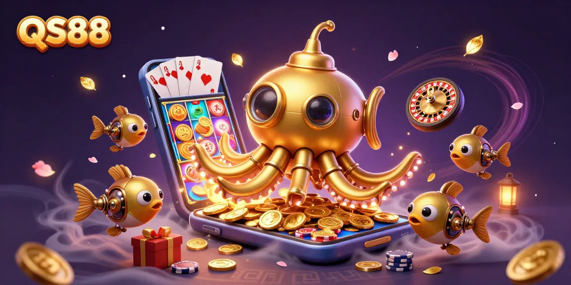 Spin and win on QS88 with fantastical golden kraken submarine and treasures!