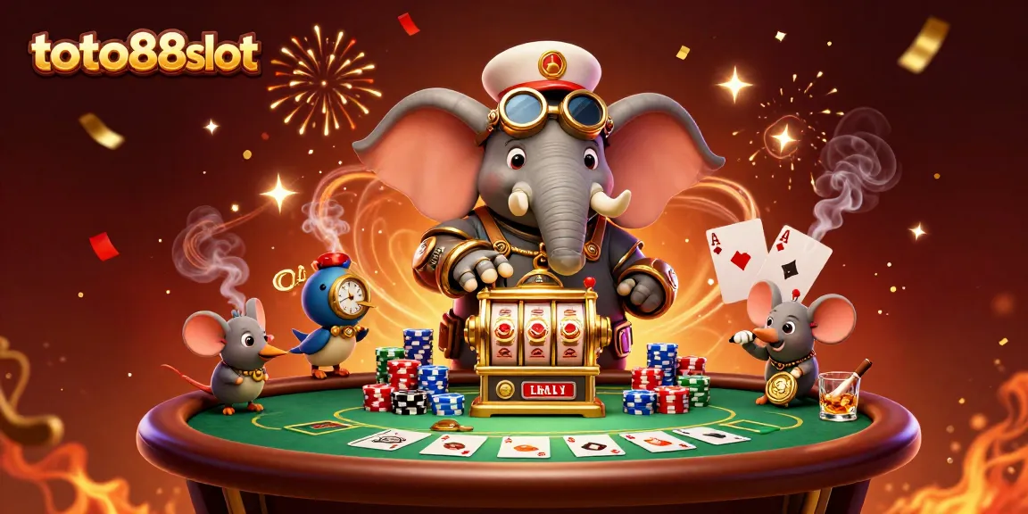 Experience the excitement of toto88slot gaming with a steampunk elephant and slot machine in action.
