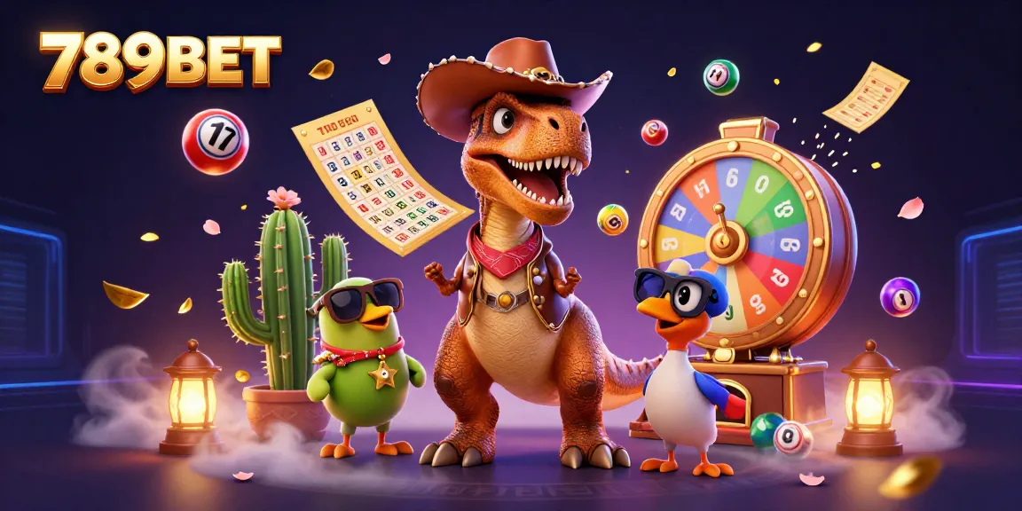 Engage in the vibrant world of 789BET with colorful lottery elements featuring a dynamic 3D scene.