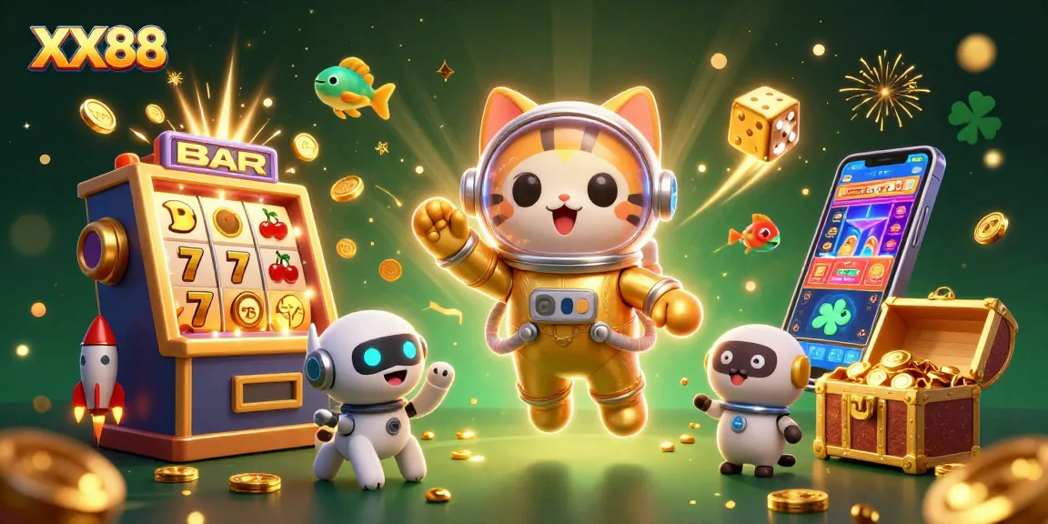 Experience thrilling slots action with XX88's exciting 3D casino illustration featuring a space cat.