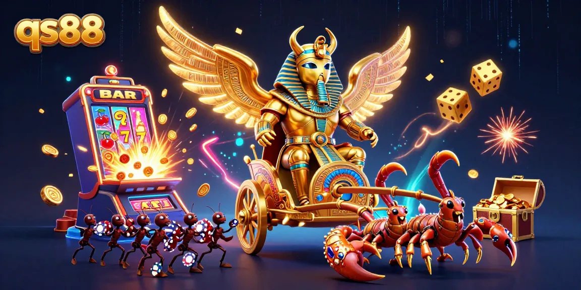 Experience big wins at qs88 with a lively 3D casino scene filled with vibrant gambling elements.