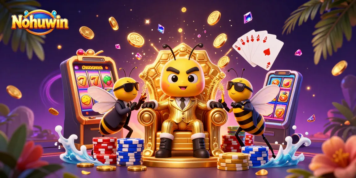 Nohuwin showcases an enthralling scene with a cartoon bumblebee mob boss amidst rich casino elements.