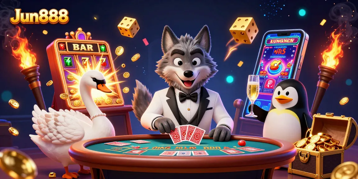 Experience the thrill of gaming with Jun888 at a vibrant baccarat table, featuring lavish casino elements.
