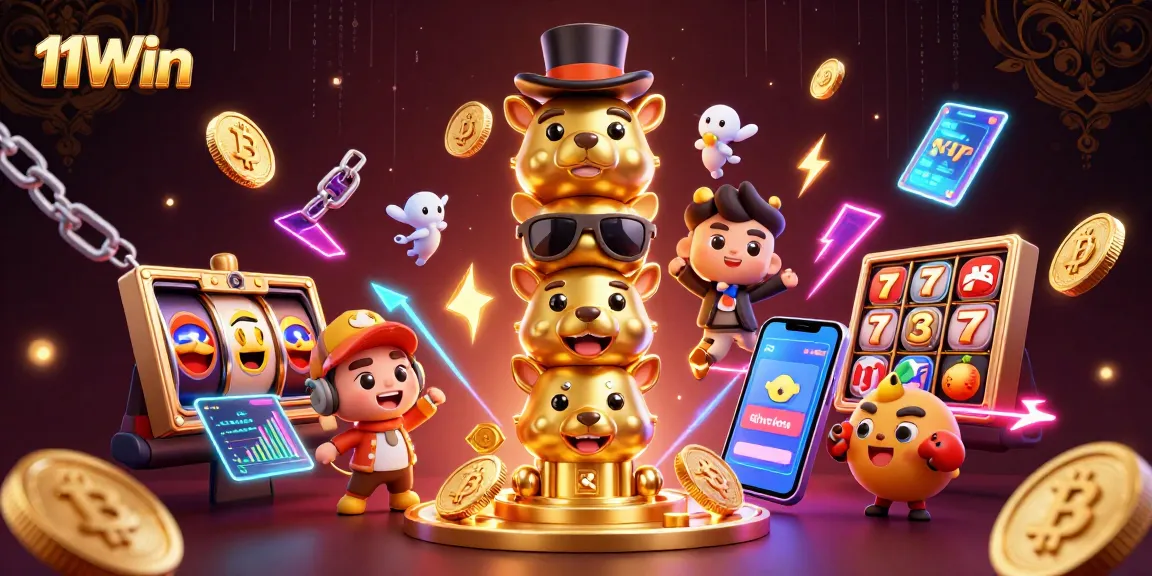 Experience the thrill of 11Win with vibrant casino-themed illustration featuring dynamic game elements.