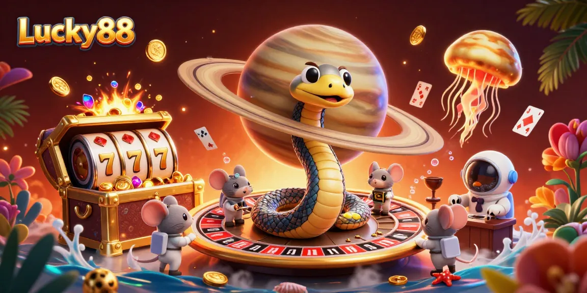 Spin the Lucky88 slot reels with animated astronaut mice betting in a cosmic casino scene