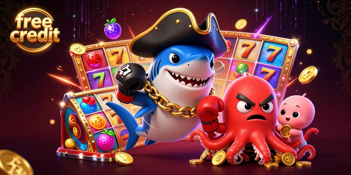 Experience thrilling casino gameplay with free credit, vibrant characters, and dynamic slot game elements.