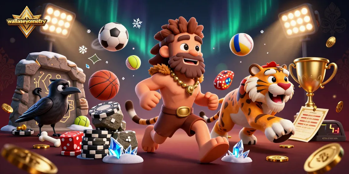 wallaseycemetery showcases a dynamic gambling scene with a caveman, sabertooth tiger, and flying sports elements.