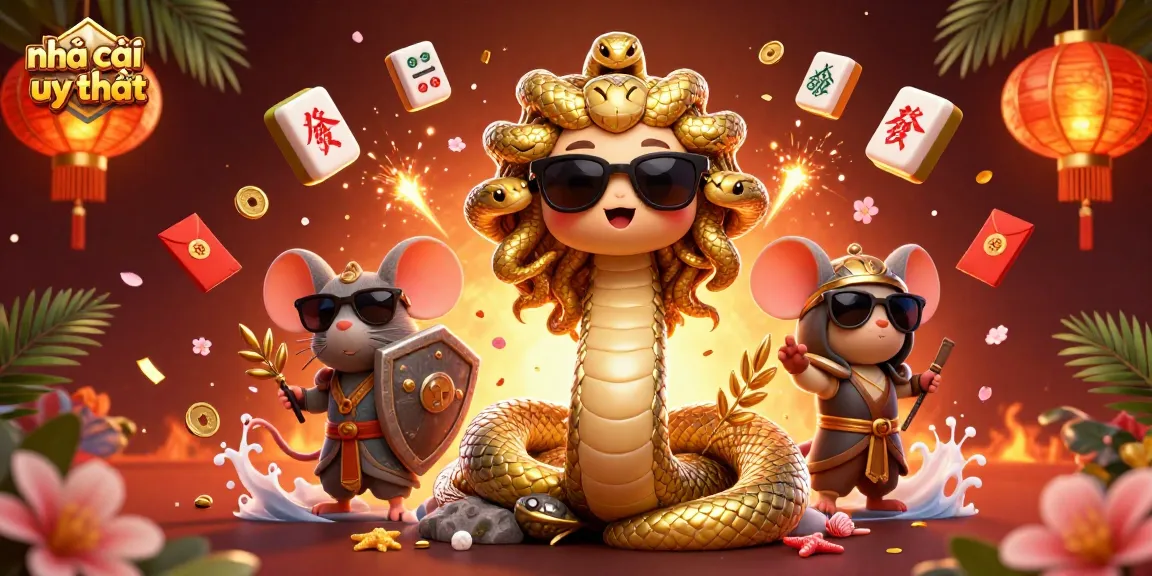 Engaging illustration promoting nhà cái uy tín with dynamic gambling elements and mythical characters.