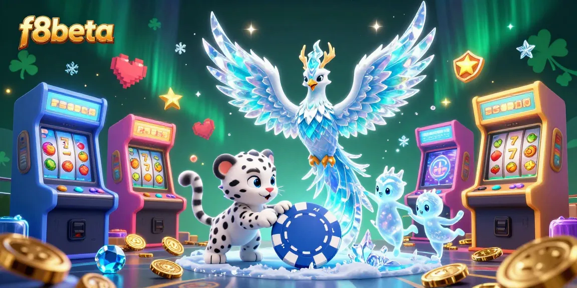 Play immersive slot games at f8beta with an ice phoenix and vibrant gaming elements.