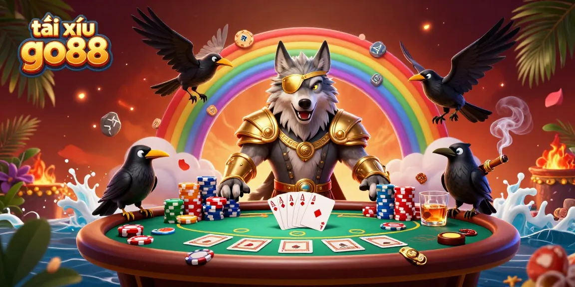 Engage with tài xỉu go88 in an illustrated fantasy casino scene featuring Odin and ravens.