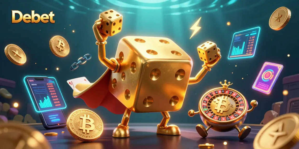 Debet's vibrant casino scene featuring golden dice golem and crypto elements showcasing the dynamic world of gambling