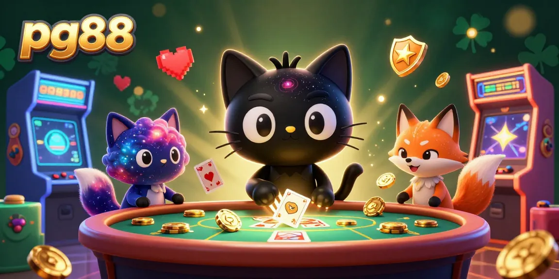 Join the action at pg88, where the cosmic cat and companions draw in golden chips at a vibrant casino.