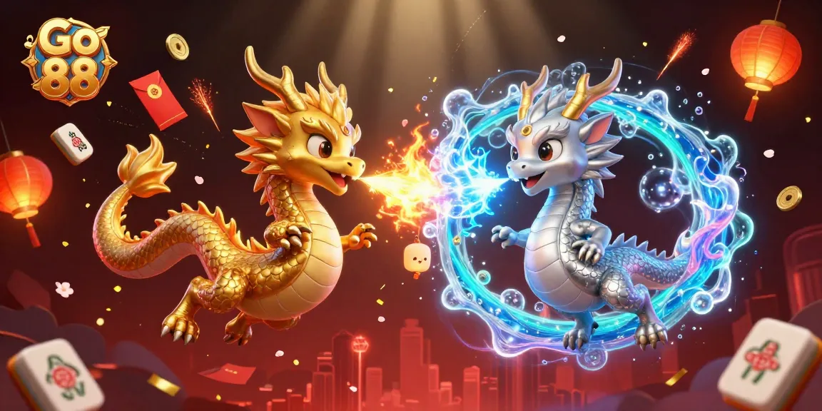 Go 88 features twin dragons in an epic battle, symbolizing luck and excitement in the casino.