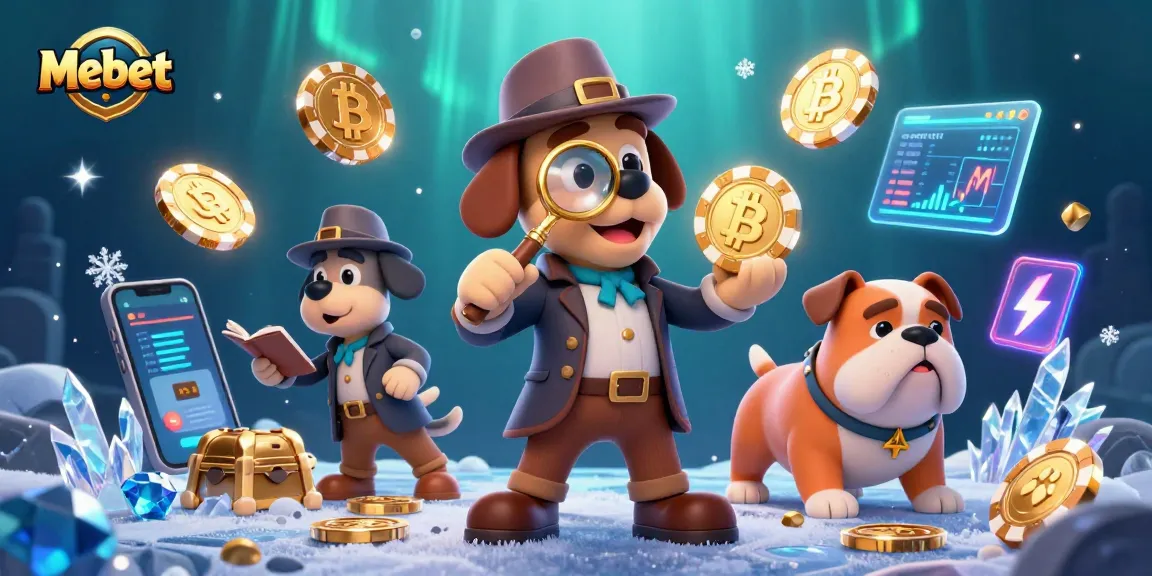 Mebet thrills players with a detective-themed illustration uncovering poker clues enriched by vibrant crypto elements.