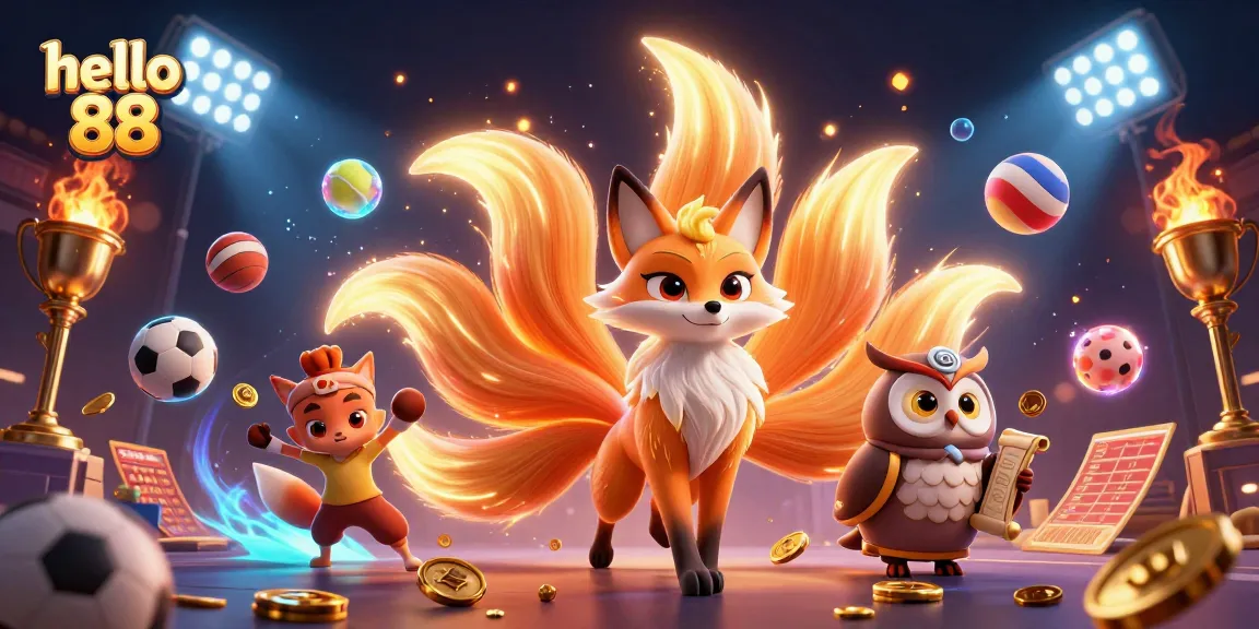 Engage with hello 88's vibrant gaming world, featuring a mystical nine-tailed fox and magical orbs.