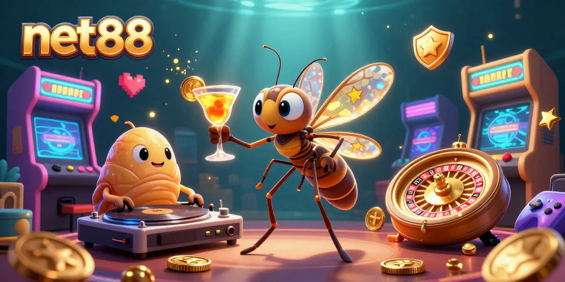 Experience thrilling gameplay with net88 at a vibrant casino scene filled with colorful characters and gaming elements.