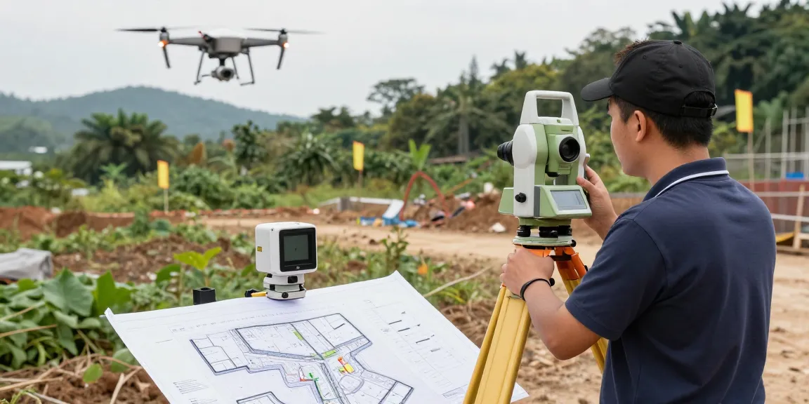 Topographical surveys East Sussex conducted at a construction site with a surveyor using advanced equipment.