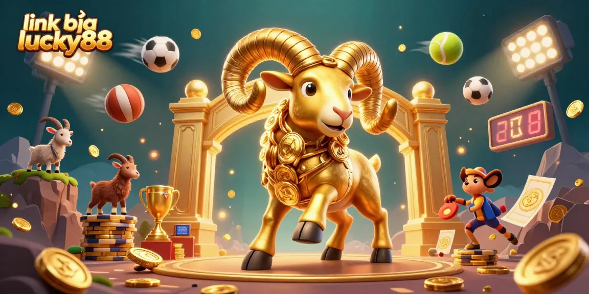 Engage with link vào lucky88 in an exciting casino scene featuring a golden ram and sports elements.