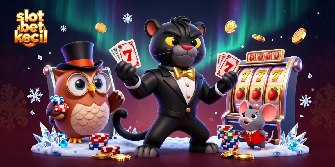 Slot bet kecil menampilkan ilustrasi 3D dengan karakter panther elegan dan simbol mesin slot.